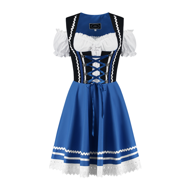 Oktoberfest Vestido Dirndl Oktoberfest Azul Blanco Señoras 2 Piezas