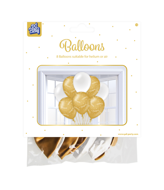 Globos Congrats Gold White 30cm 6pcs