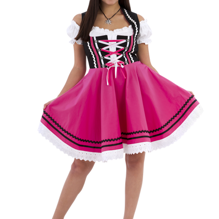 Oktoberfest Vestido Dirndl Oktoberfest Negro Rosa Señoras 2 Piezas