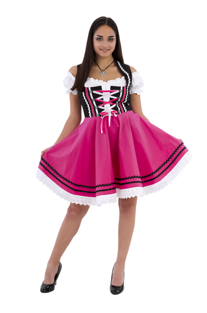 Oktoberfest Vestido Dirndl Oktoberfest Negro Rosa Señoras 2 Piezas