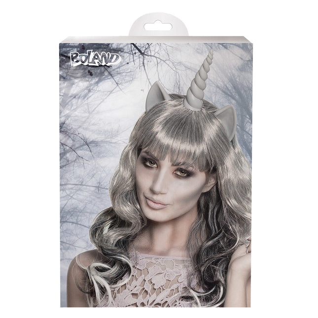 Peluca de Halloween Unicornio Gris