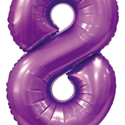 Globo Número Morado 8 Años Brillo 86cm