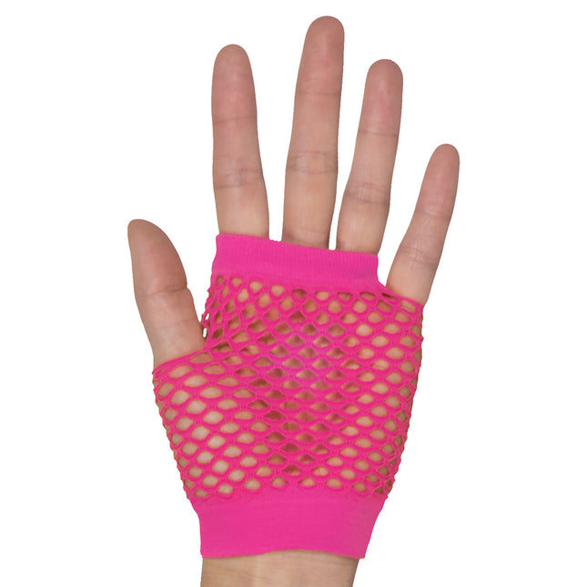 Guantes Fishnet Rosa Neón