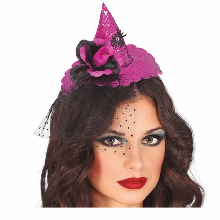 Diadema de Halloween Morada Mini Sombrero de Bruja