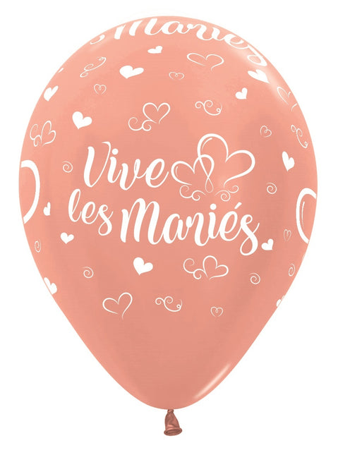 Globos Vive Les Maries Corazones Metálicos Oro Rosa 30cm 25pcs