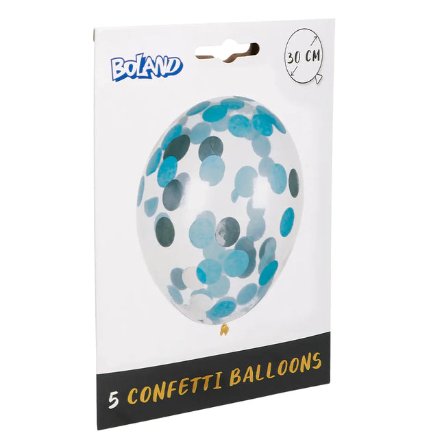 Globos Confeti Azul Plata 30cm 5pcs