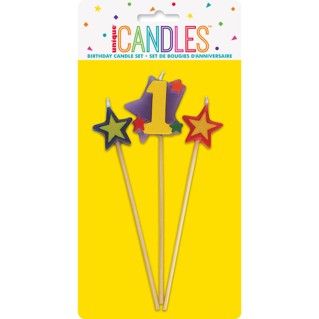 Set de Velas 1 Año Estrellas 26cm 3pcs