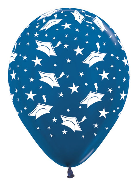 Globos Sombreros Graduación Azul Metalizado 30cm 25pcs