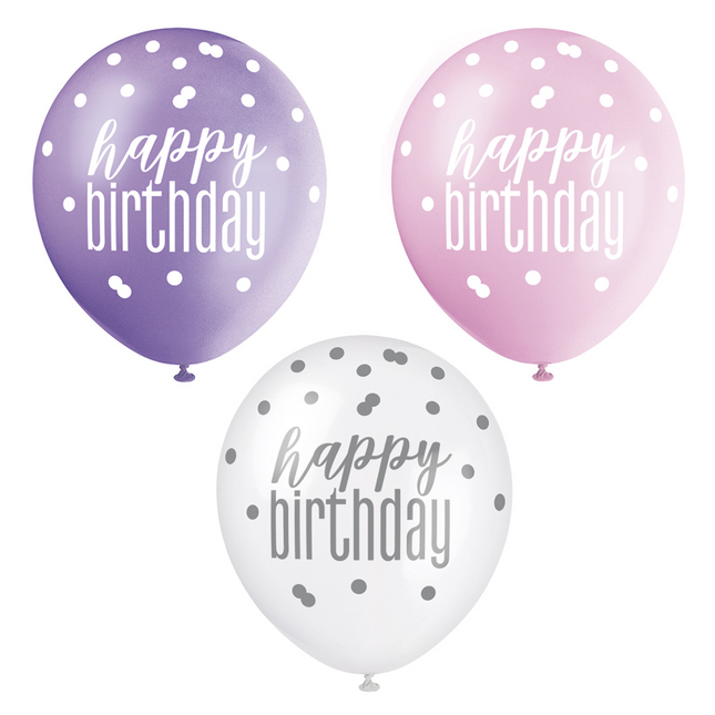 Globos de Cumpleaños Happy Birthday Dots 30cm 6pcs