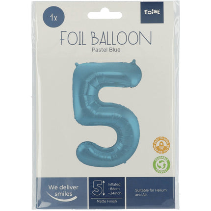 Globo Foil Figura 5 Azul Pastel XL 86cm vacío