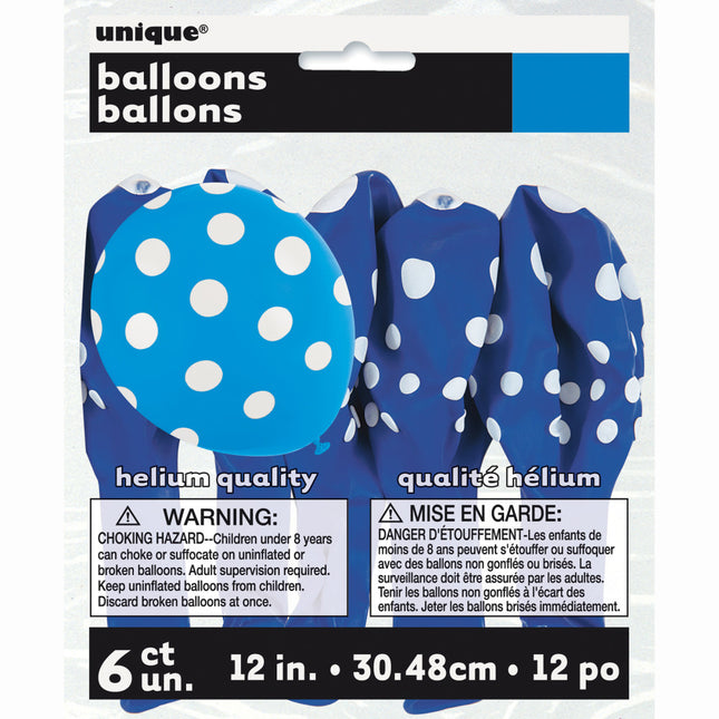 Globos Azules Lunares Blancos 30cm 6pcs