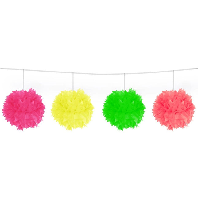 Gekleurde Slinger Pompon Neon 3m - Partywinkel - 8714572228541