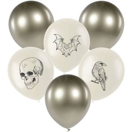 Halloween Ballonnen Wit Zilver 33cm 6st - Partywinkel - 8714572238878