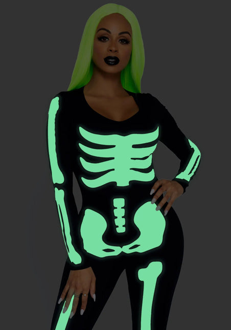 Halloween Catsuit Dames Glow In The Dark Leg Avenue - Partywinkel - 714718498843