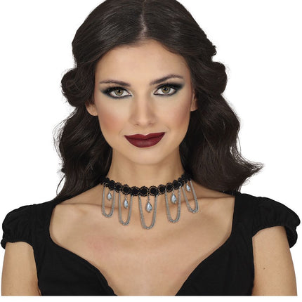 Halloween Ketting Zilver Choker - Partywinkel - 8434077268216