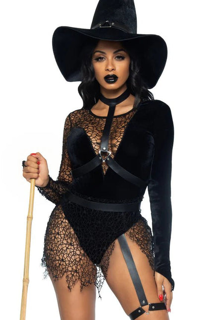 Halloween Kostuum Zwart Dames Bodysuit Tovenares Leg Avenue - Partywinkel - 714718557403