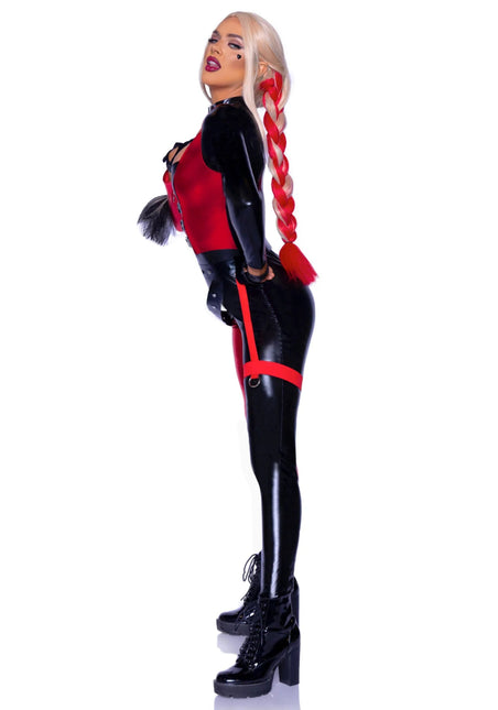 Harley Quinn Catsuit Rood Zwart Dames Leg Avenue - Partywinkel - 714718564210