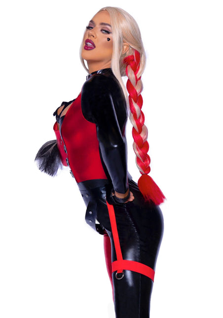 Harley Quinn Catsuit Rood Zwart Dames Leg Avenue - Partywinkel - 714718564210