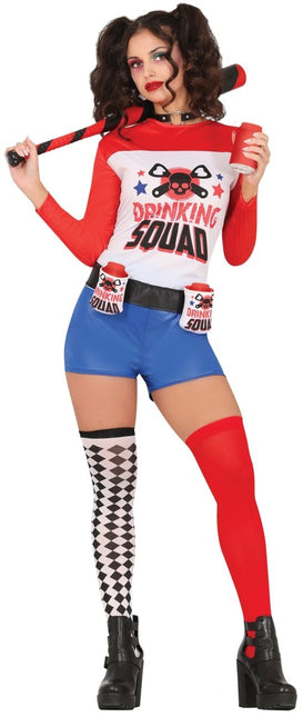 Harley Quinn Kostuum Rood Blauw Dames - Partywinkel - 8434077860205