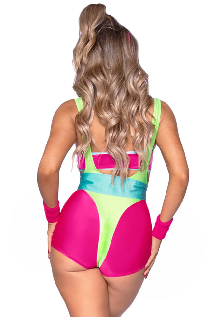 Neon 80S Kostuum Groen Roze Dames Bodysuit Workout Leg Avenue - Partywinkel - 714718563992