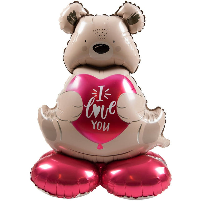 Staande Folieballon - Ombre Love - Bruine beer "I love you" - 66 cm - Partywinkel - 8714572637954